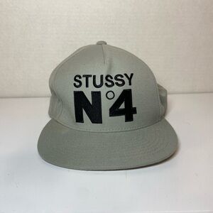 Stussy No 4 Gray Snapback Cap with Black Logo